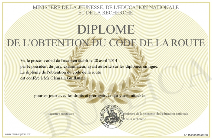 diplome code de la route